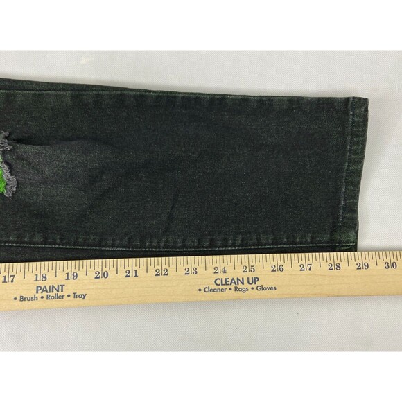 Men 36/29 Black Stretch Denim Jeans Green Distressed Urban Wear - Picture 7 of 9